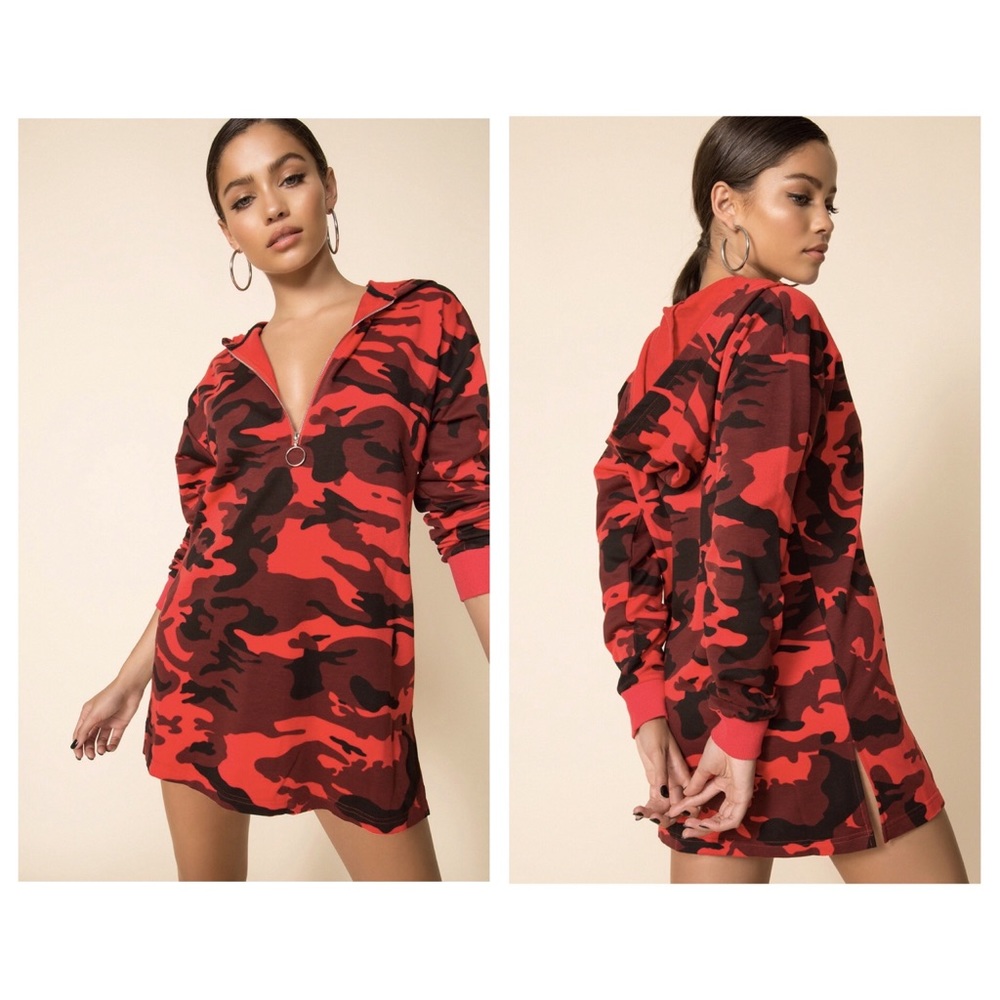 superdown Red & Black Camo Hoodie Dress